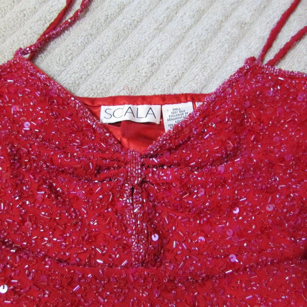 Scala Red Silk Sequin & Bead/ Top & Skirt. The perfect set for a date party!